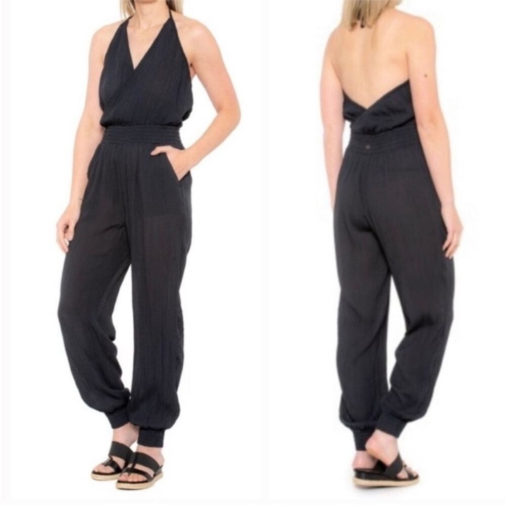 Prana Fernie Jumpsuit Black Halter Neck Jogger Style Size XS